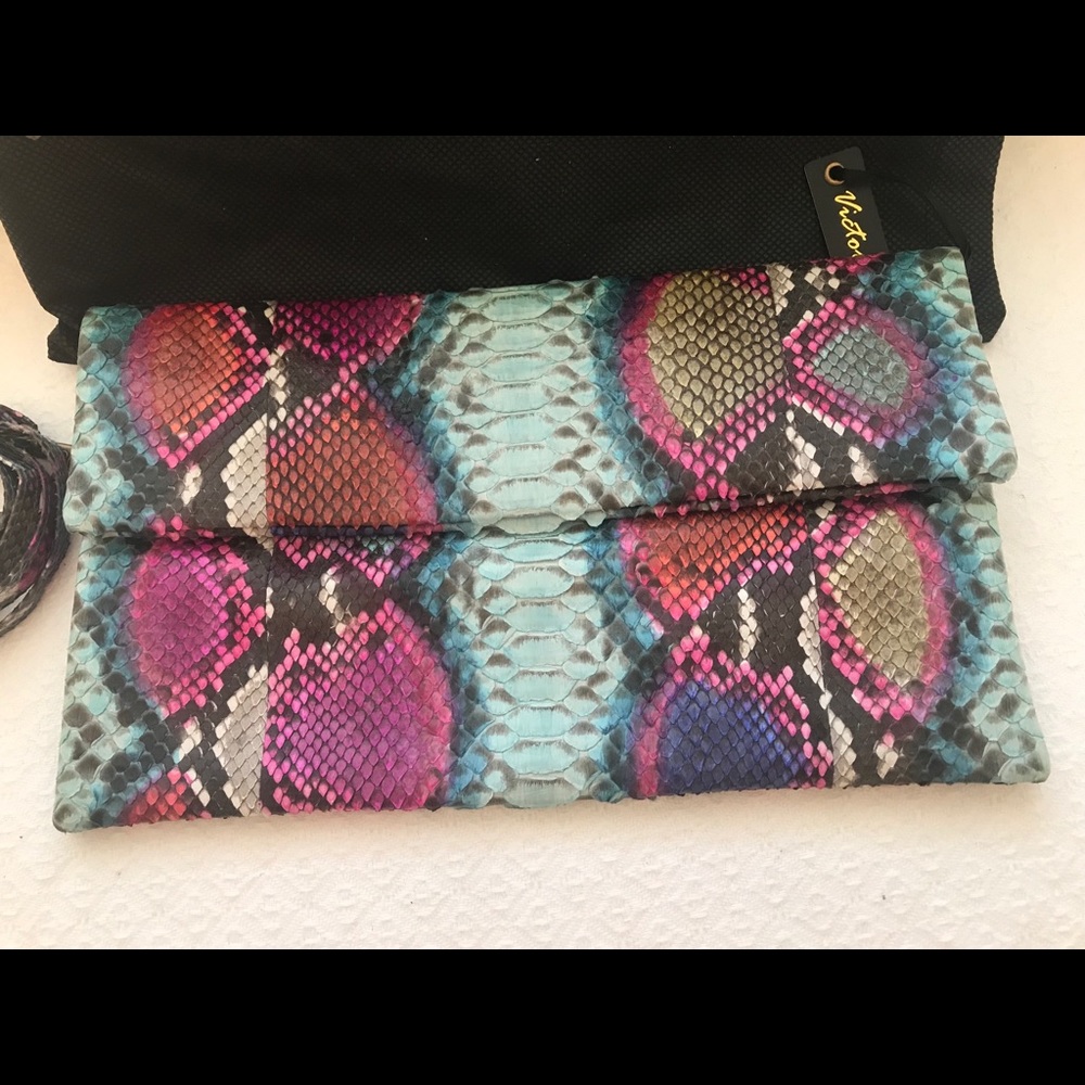 Python leather clutch with removable strap
